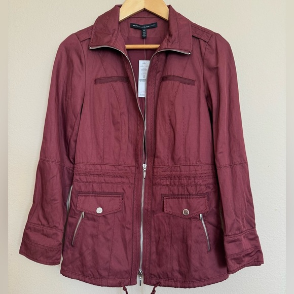 NWT WHITE HOUSE BLACK MARKET Utility Jacket Maroon Brandied Cherry Size 00 XXS - Picture 1 of 10